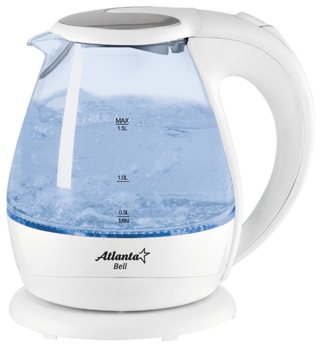 Изображение Электрический чайник Atlanta ATH-2460 (2000 Вт/1,5 л /стекло, пластик/прозрачный, белый)