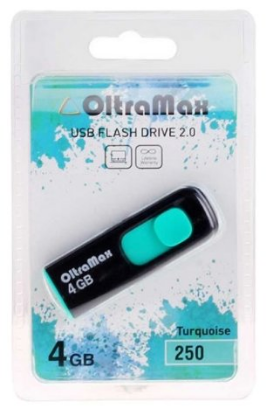 Изображение USB flash OltraMax 250,(USB 2.0/4 Гб)-бирюзовый, черный ()