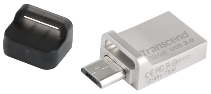 Изображение USB flash Transcend JetFlash 880,(USB 3.0/microUSB/32 Гб)-серебристый (TS32GJF880S)