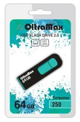 Изображение USB flash OltraMax 250,(USB 2.0/64 Гб)-бирюзовый, черный ()