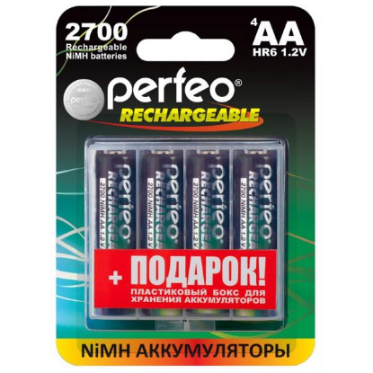 Изображение Аккумулятор Perfeo AA2700MAH-4BL+BOX (AA (R6,316,LR6) 1,2 В 2700 мА*час Ni-Mh)