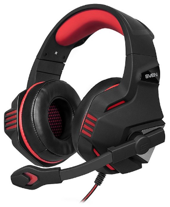 Изображение Компьютерная гарнитура Sven AP-G890MV черный/красный (с проводом, полноразмерные)