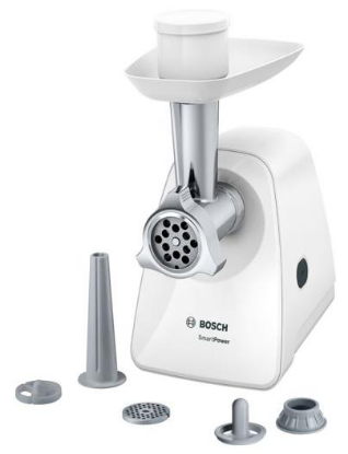 Изображение Мясорубка Bosch MFW2520W (1500 Вт /1,7 кг/мин/серебристый, белый)