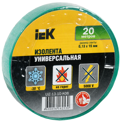 Изображение Изолента IEK UIZ-13-10-K06 20 м х 15 мм   зеленый