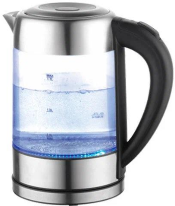 Изображение Электрический чайник Renova KT17G-04B (2200 Вт/1,7 л /стекло, нержавеющая сталь/прозрачный, серебристый)