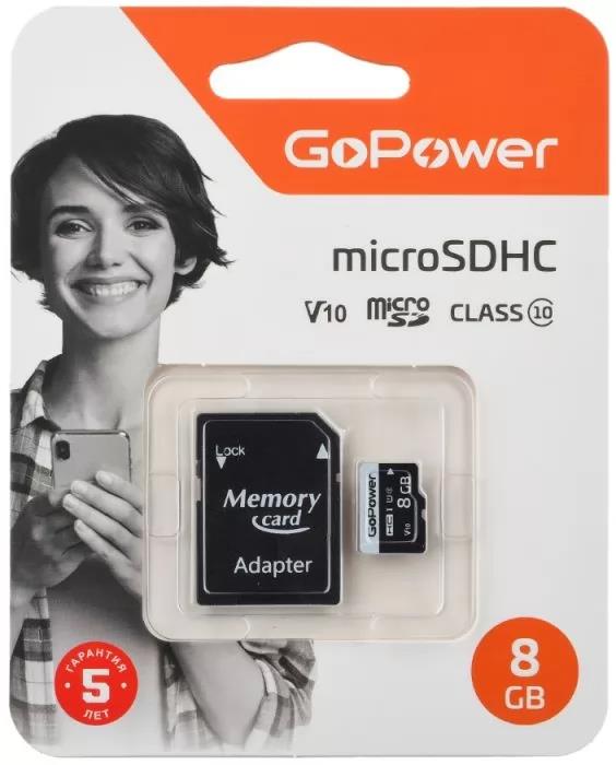 Изображение Карта памяти GoPower MicroSDHC Class 10 8 Гб адаптер на SD 00-00025673