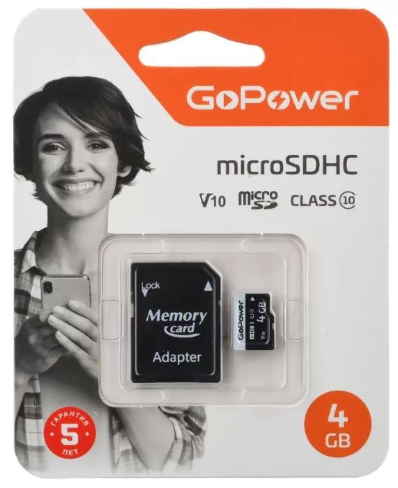 Изображение Карта памяти GoPower MicroSDHC Class 10 4 Гб адаптер на SD 00-00025672