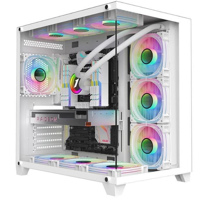 Изображение Корпус 1STPLAYER MEGAVIEW MV8-TP (mATX, ATX, Mini-ITX, белый, без БП)/(MV8-TP-WH)