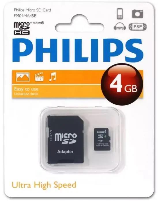 Изображение Карта памяти Philips MicroSDHC Class 10 4 Гб адаптер на SD FM04MA45B/97