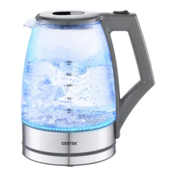 Изображение Электрический чайник CENTEK CT-0014 серый (2200 Вт/1,8 л /стекло, пластик, нержавеющая сталь/серый, прозрачный)
