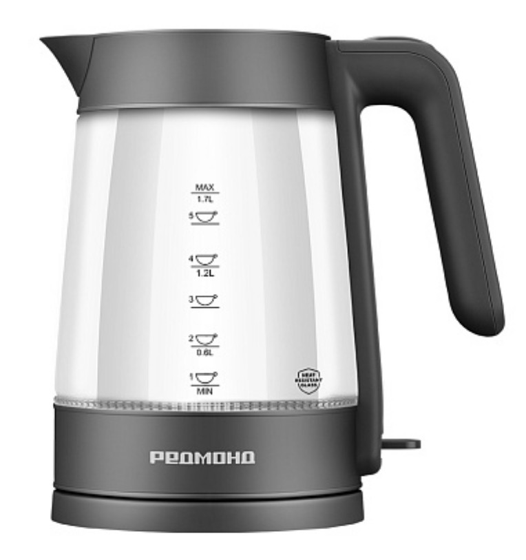 Изображение Электрический чайник REDMOND KG252 (2200 Вт/1,7 л /стекло, сталь/серый)