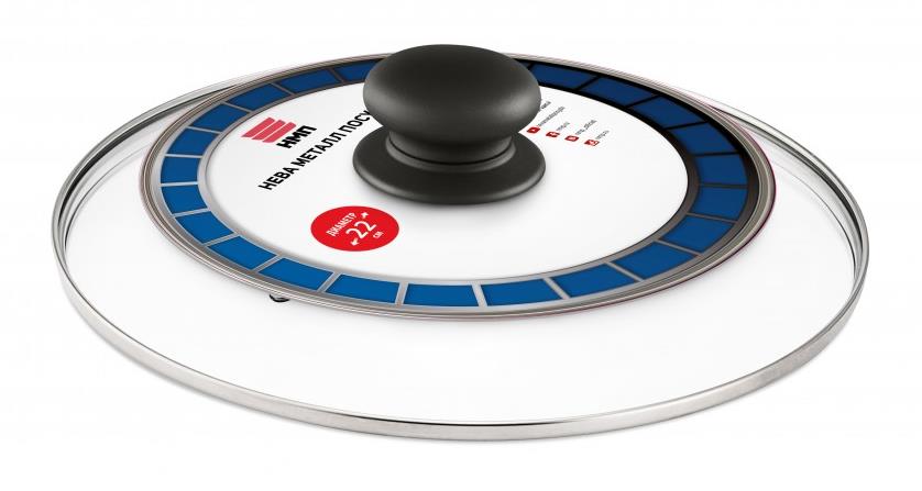 Изображение Крышка НЕВА МЕТАЛЛ ПОСУДА стекл. с метал. ободом 43022 22 см