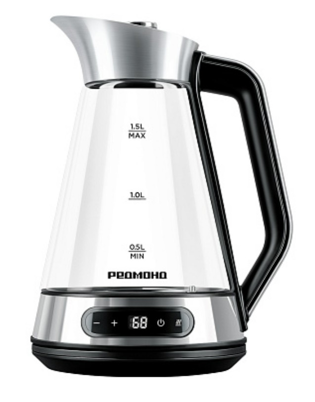 Изображение Электрический чайник REDMOND KG222 (2200 Вт/1,5 л /стекло, нержавеющая сталь/сталь)