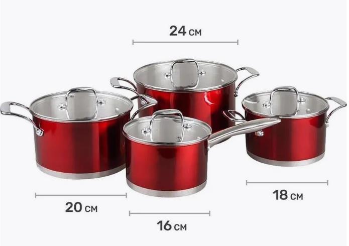 Изображение Набор кастрюль и ковш Pomi d'Oro PSS-640028 Prezioso Набор кастрюль 18см, 20см, 24см и соусник 16см с крышками ()