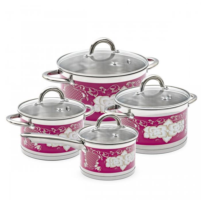 Изображение Набор кастрюль и ковш Pomi d'Oro P-640362 Fiore red 18см, 20см, 24см и соусник 16см с крышками ()