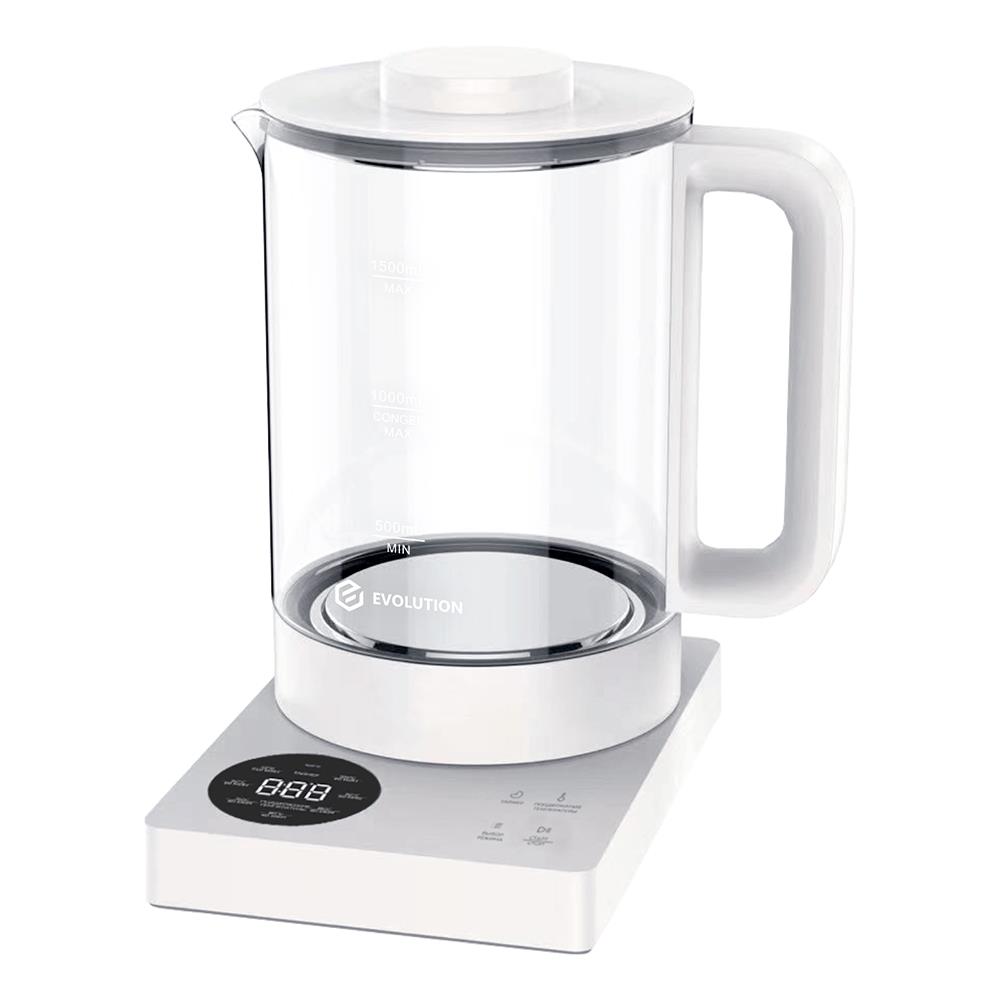Изображение Электрический чайник EVOLUTION KG1015S THERMOCONTROL (1000 Вт/1,5 л /стекло/прозрачный, серебристый)
