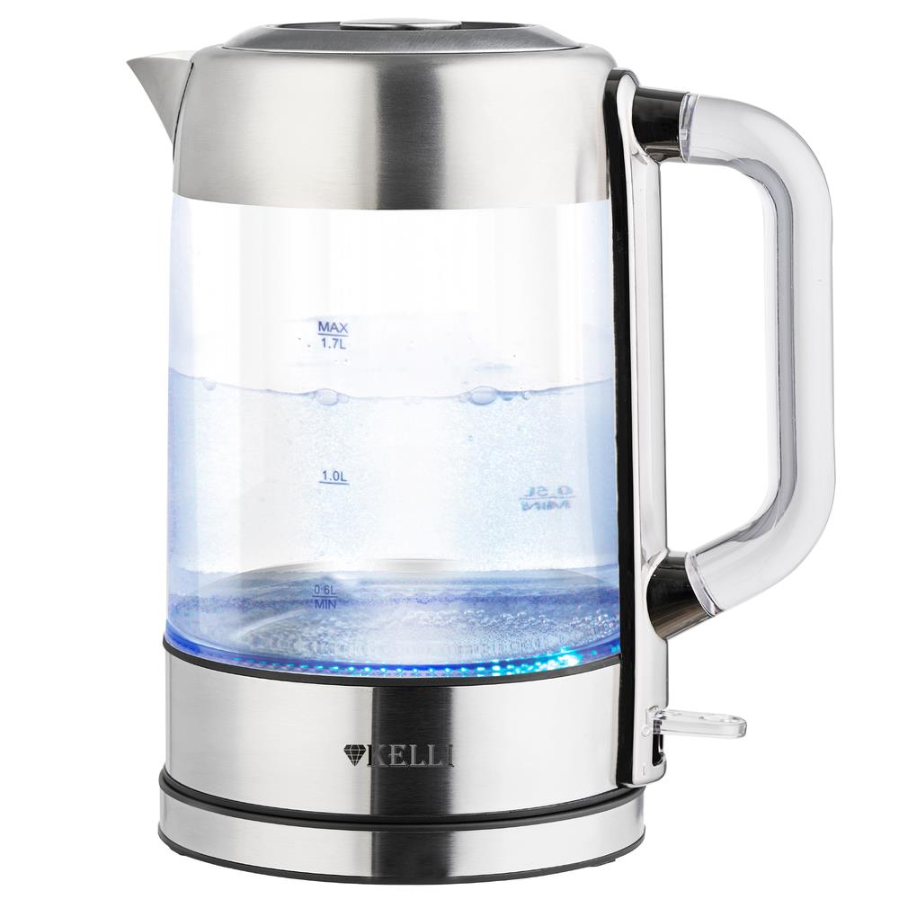 Изображение Электрический чайник Kelli KL-1813 (2200 Вт/1,7 л /стекло/прозрачный, серебристый)