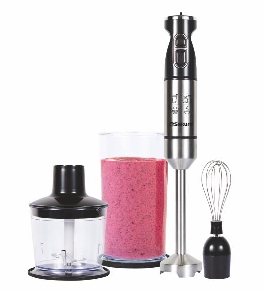 Изображение Блендер Sakura SA-6243SBK-1000 DC мотор 1000 Вт стальн.корпус венчик чоппер стакан (погружной/1000 Вт/серебристый, черный)