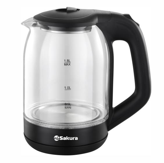 Изображение Электрический чайник Sakura SA-2736BK (1800 Вт/1,8 л /стекло/прозрачный, черный)