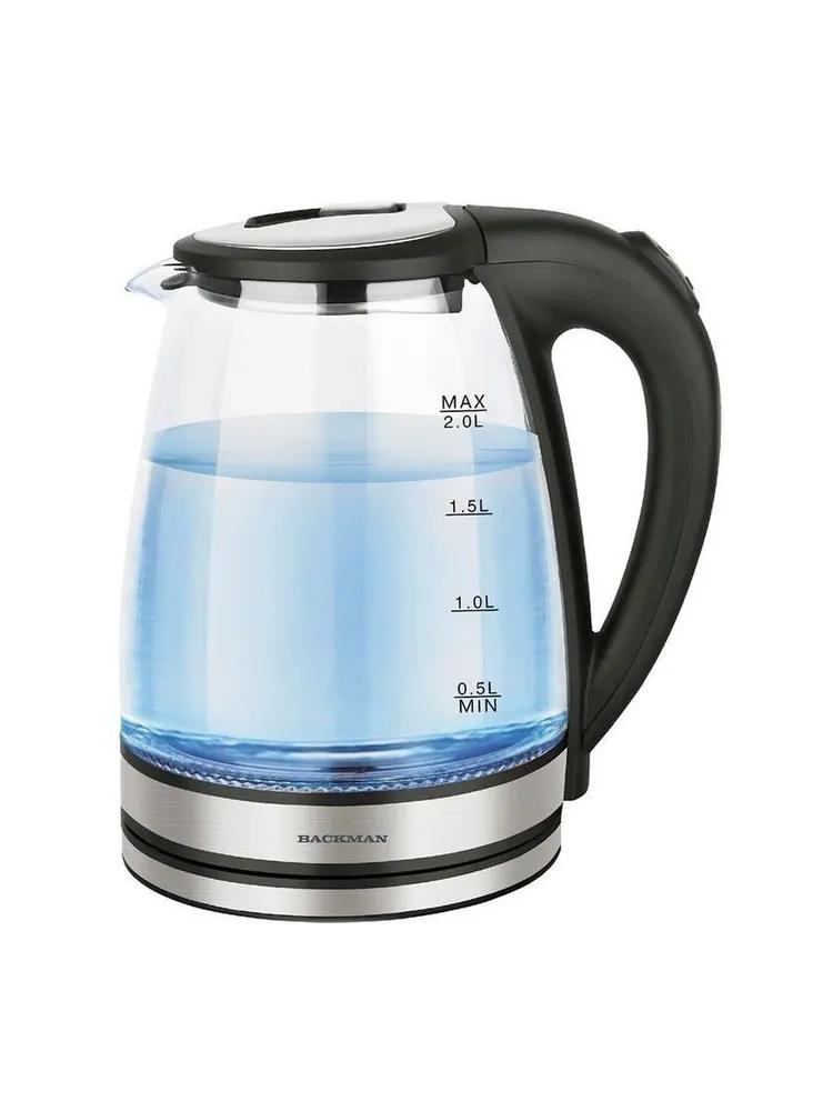 Изображение Электрический чайник BACKMAN BM-70005 (2200 Вт/2 л /стекло, пластик/прозрачный, серебристый)