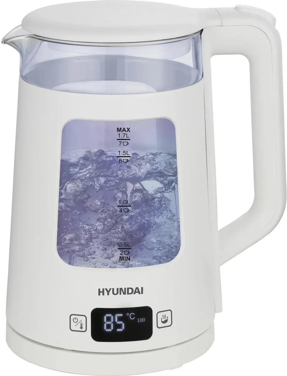 Изображение Электрический чайник Hyundai HYK-G9407 (2200 Вт/1,7 л /стекло/прозрачный, белый)