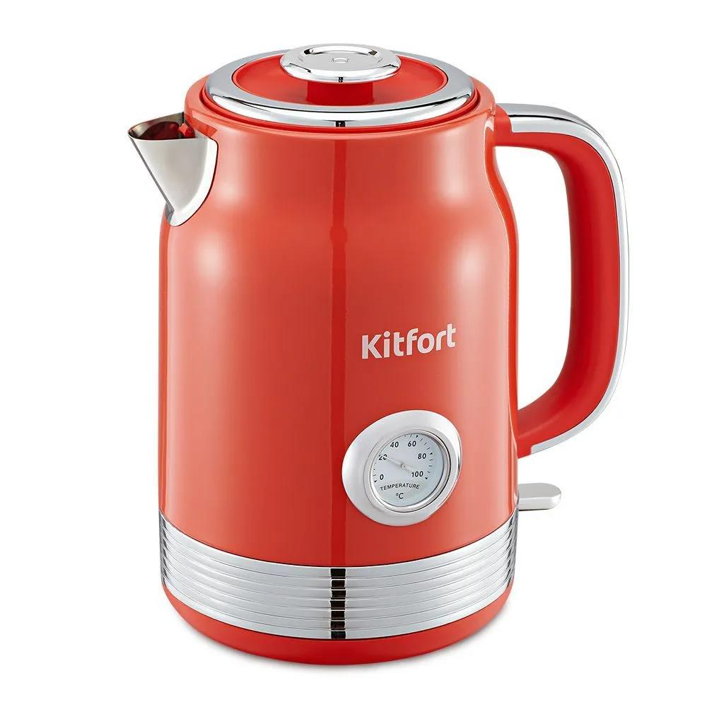 Изображение Электрический чайник Kitfort КТ-6791 (2200 Вт/1,7 л /металл, пластик/красный, серебристый)