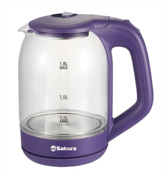 Изображение Электрический чайник Sakura SA-2736V (1800 Вт/1,8 л /стекло/прозрачный, фиолетовый)