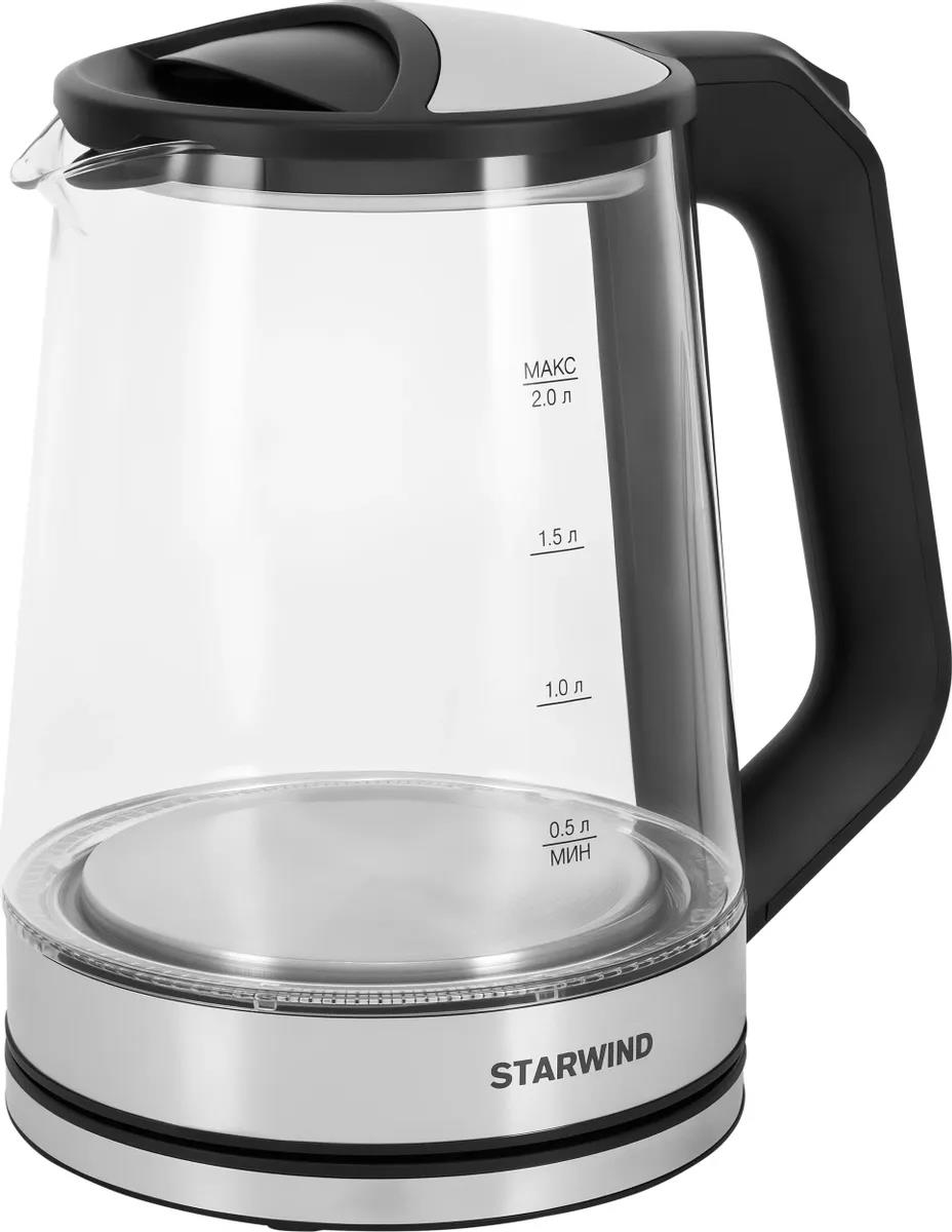 Изображение Электрический чайник STARWIND SKG2112 (1800 Вт/2 л /стекло/прозрачный, черный, серебристый)