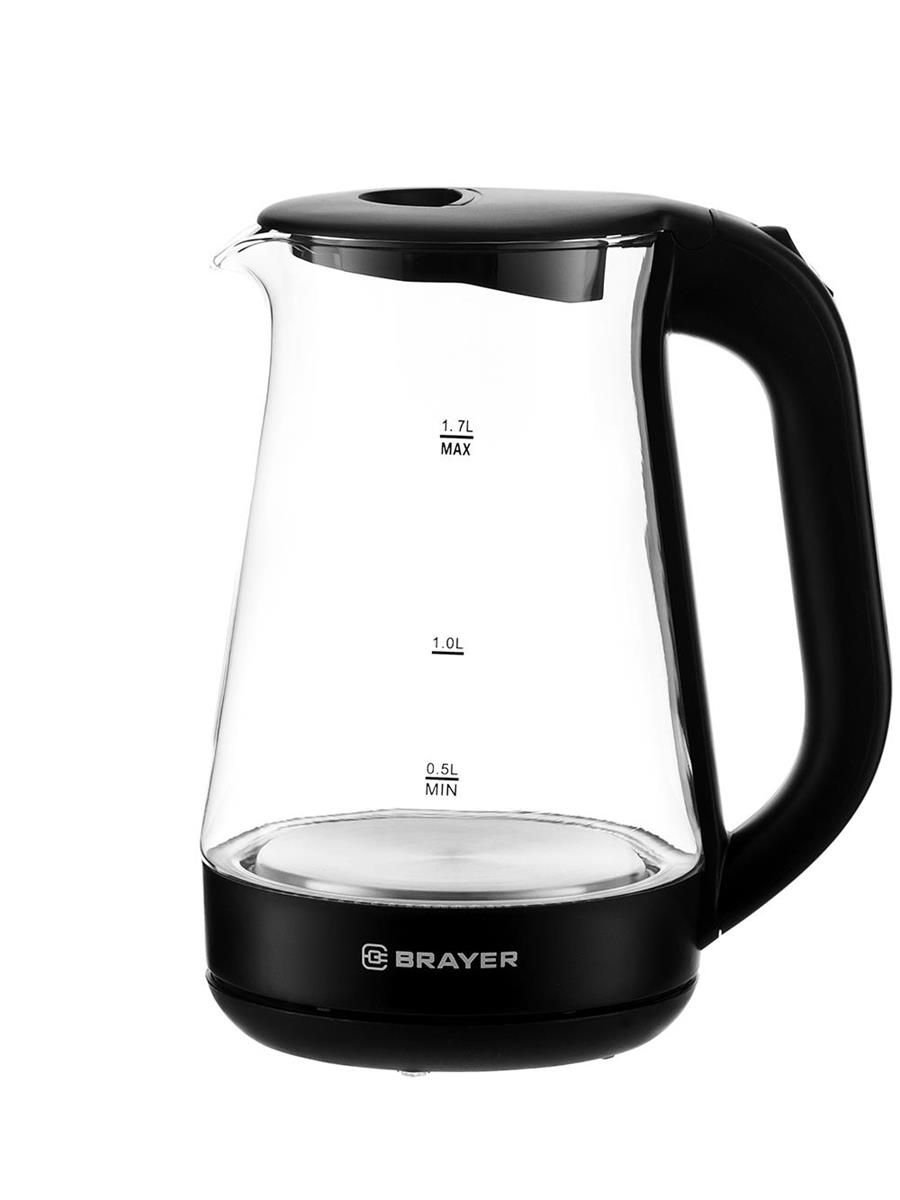 Изображение Электрический чайник Brayer BR6112BK (2200 Вт/1,7 л /стекло/прозрачный, черный)