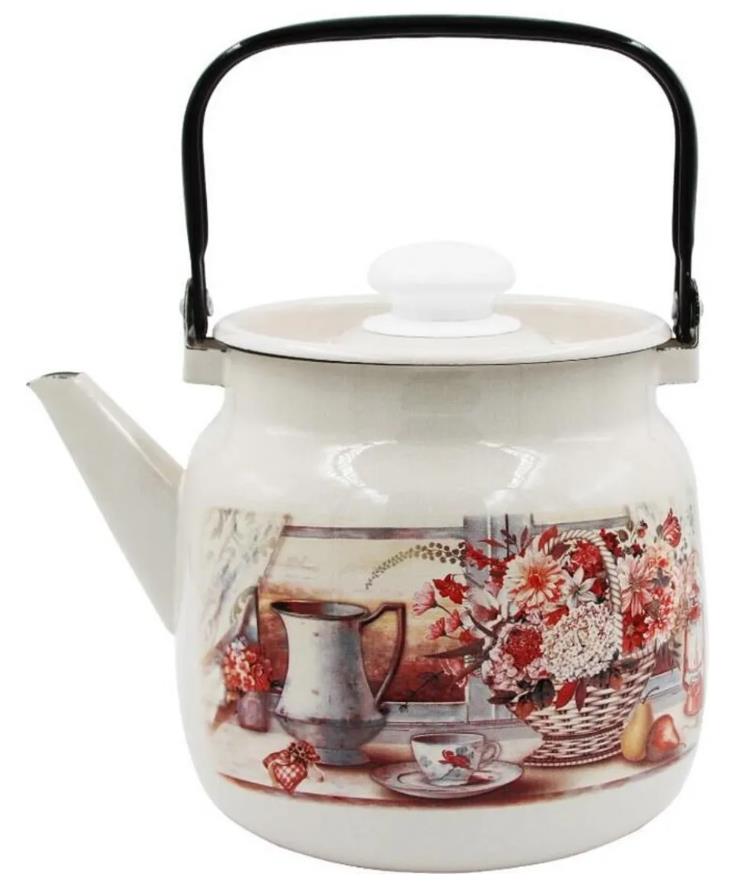 Изображение Чайник ЛЫСЬВА 2713П2/4Жм Летний этюд эмал 3,5л (3,5, л л /рисунок, белый)