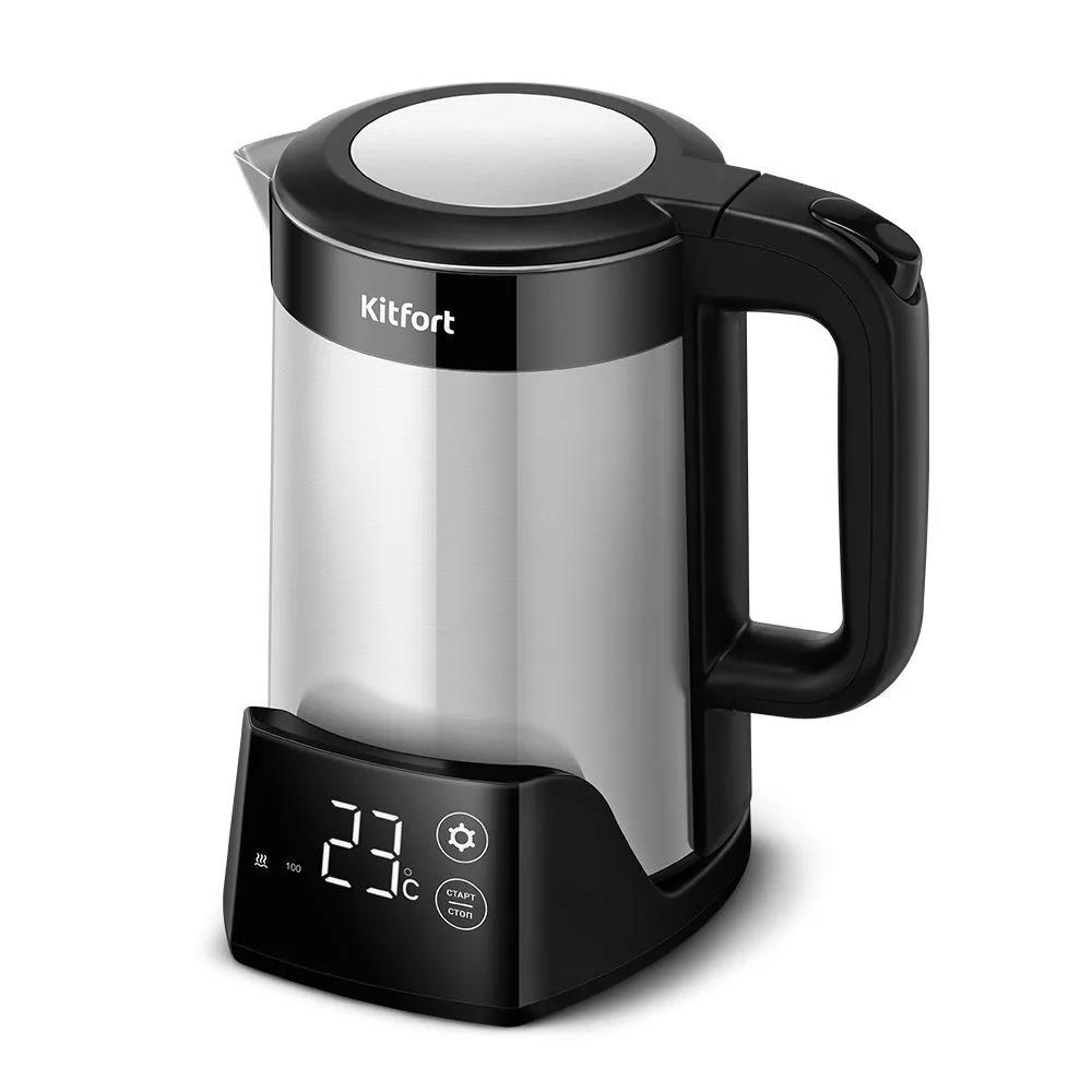 Изображение Электрический чайник Kitfort КТ-6691 (1500 Вт/1,5 л /пластик, нержавеющая сталь/черный, серебристый)