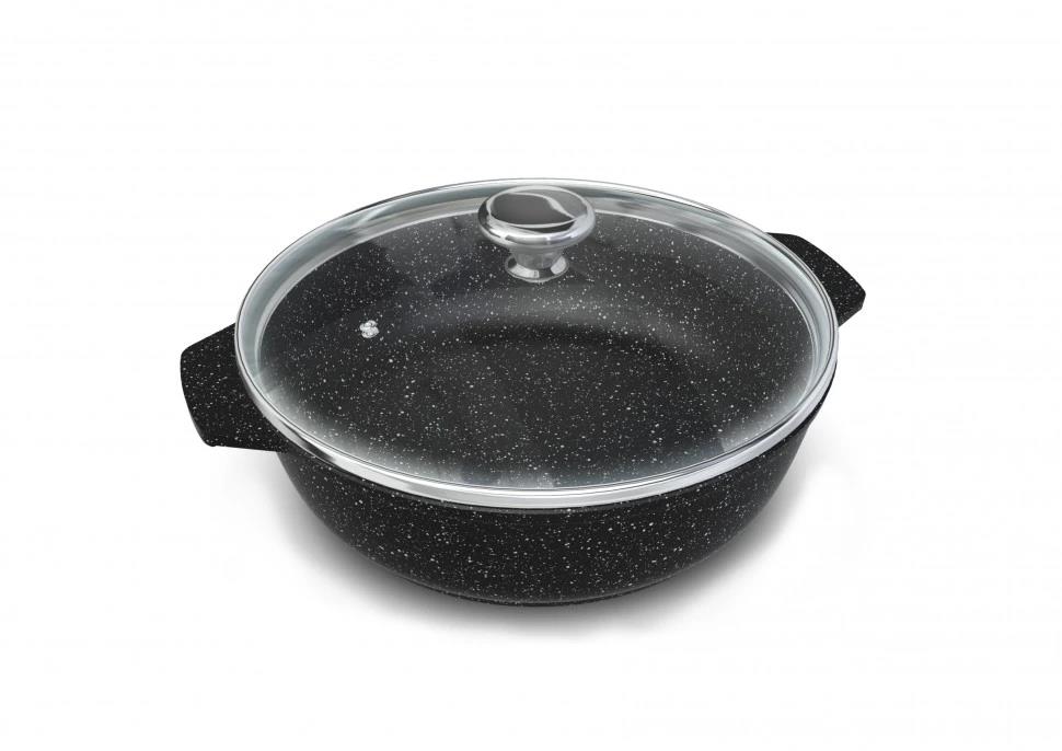 Изображение Жаровня НЕВА МЕТАЛЛ ПОСУДА 186530 со стекл. крышкой 3л "Каменная" Черный гранит алюминий 3 л