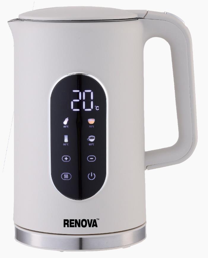 Изображение Электрический чайник Renova KT17S-D01BR (2200 Вт/1,7 л /пластик, нержавеющая сталь/белый)