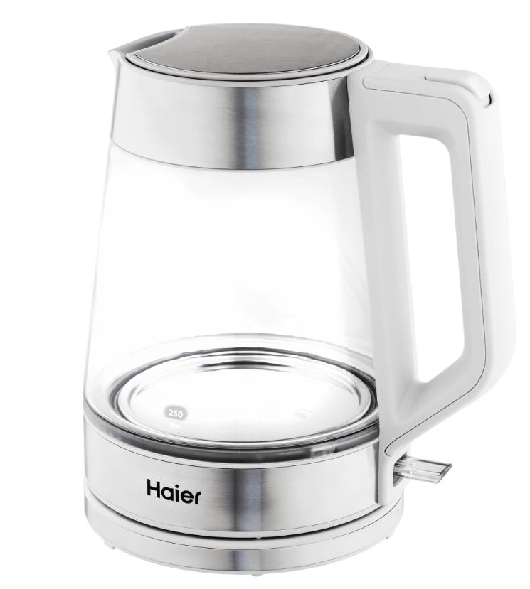 Изображение Электрический чайник Haier HK-500 (2200 Вт/1,7 л /стекло/прозрачный, белый, серебристый)