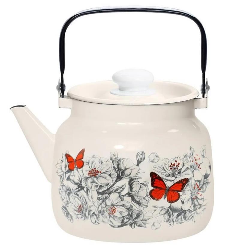 Изображение Чайник ЛЫСЬВА 2713П2/4Жм Яблоневый цвет эмал (3,5, л л /рисунок, белый)