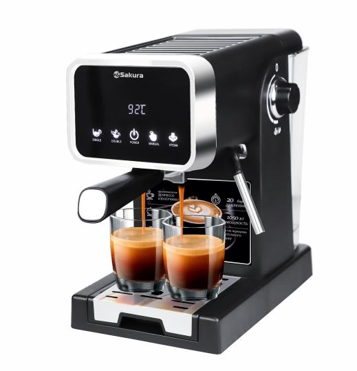 Изображение Кофеварка Sakura SA-6123 1050 Вт 1,3 л 20 бар, серебряный/черный (рожковая/1,3 л /1050 Вт )