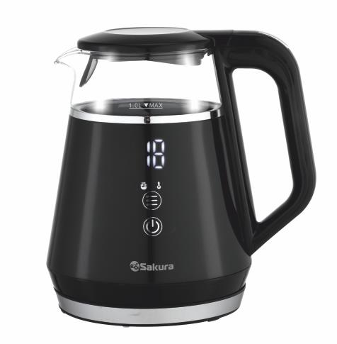 Изображение Электрический чайник Sakura SA-2748DBK (1100 Вт/1 л /стекло, металл, пластик/черный)
