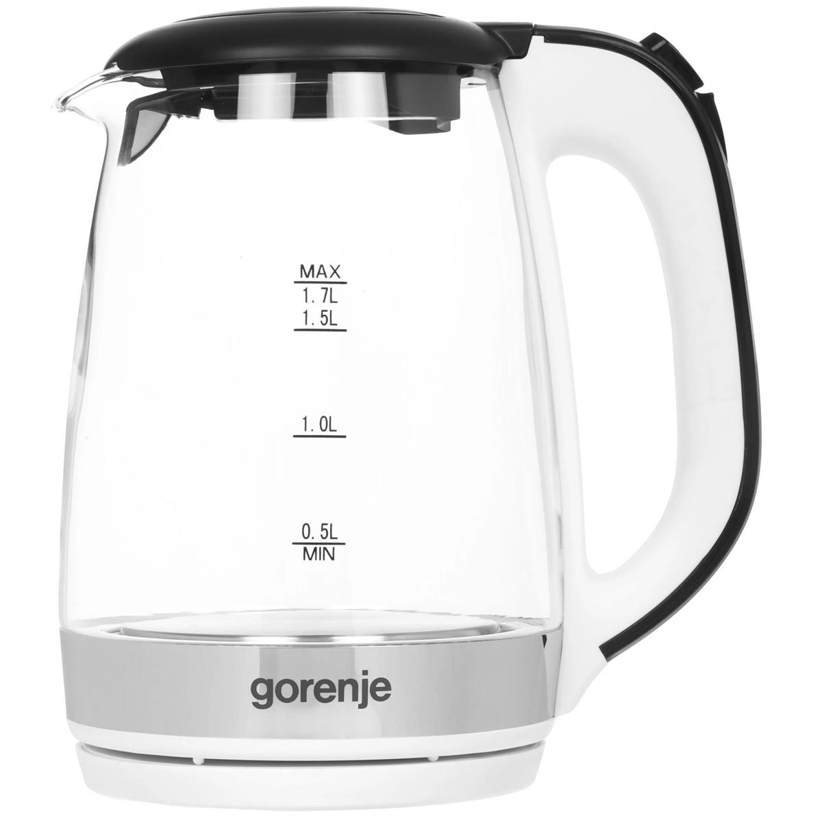 Изображение Электрический чайник Gorenje K17GXG 1.7л. 2200Вт (2200 Вт/1,7 л /стекло, нержавеющая сталь/прозрачный, белый, серебристый)