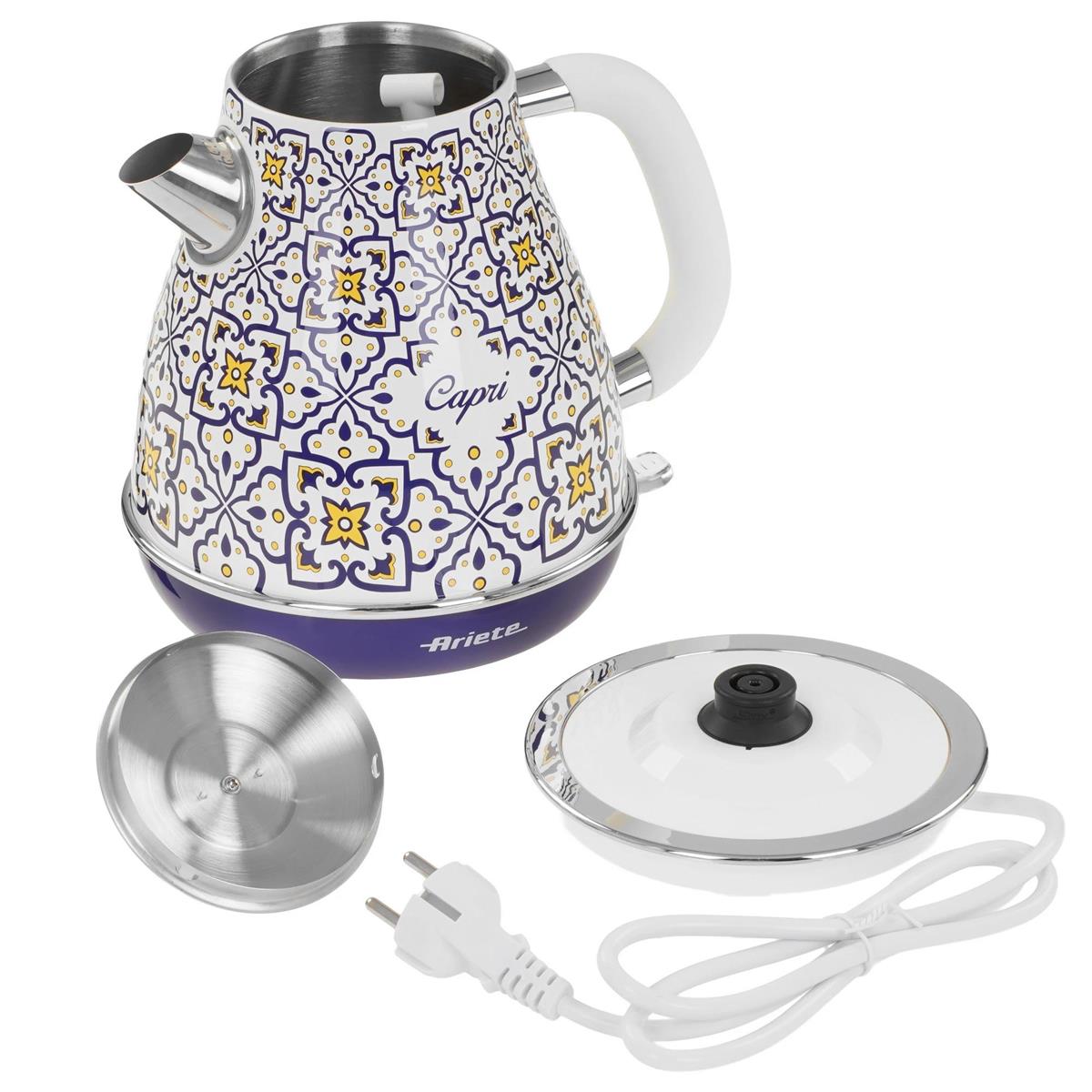 Изображение Электрический чайник Ariete 2869/0C Capri (2200 Вт/1,7 л /металл, пластик/синий, белый, рисунок)