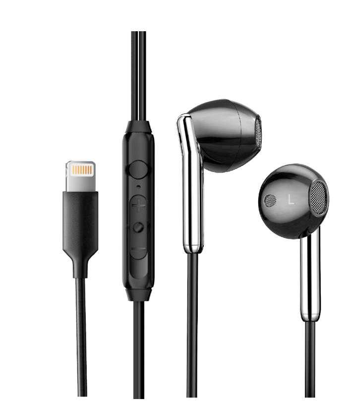 Изображение Наушники Aksberry Y3, внутриканальные, Lightning, микрофон на проводе черный
