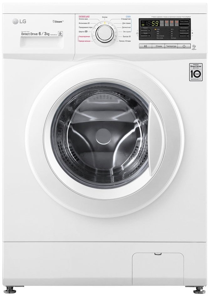Изображение Стиральная машина LG F1296CDS0X, белый (фронтальная, 6 кг, 1200 об/мин )