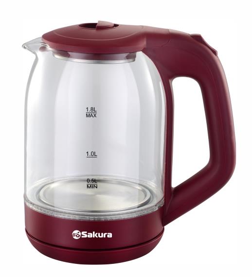 Изображение Электрический чайник Sakura SA-2736R (1800 Вт/1,8 л /стекло/красный, прозрачный)